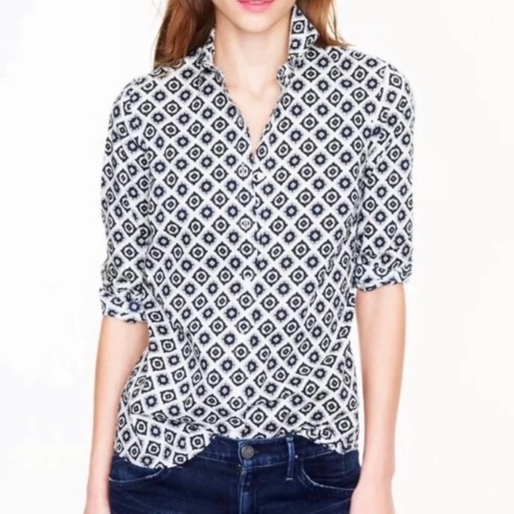 J. Crew Foulard Blue Medallion Print Perfect Shirt